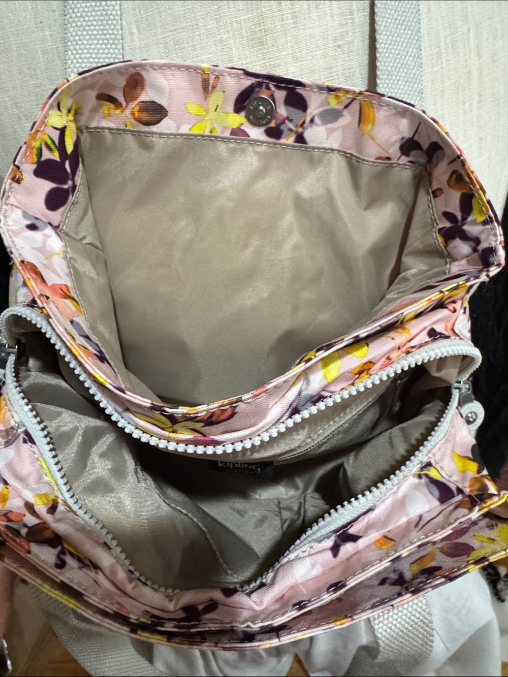 Kipling Floral Shoulder Bag in Pink, Yellow, Purple - Picture 4 of 12